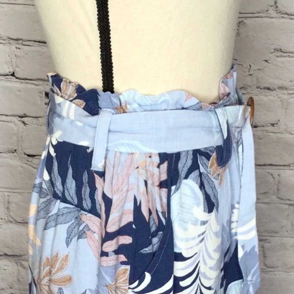 Aeropostale Blue Tan Leaf Print Paperbag Belted Skirt Small